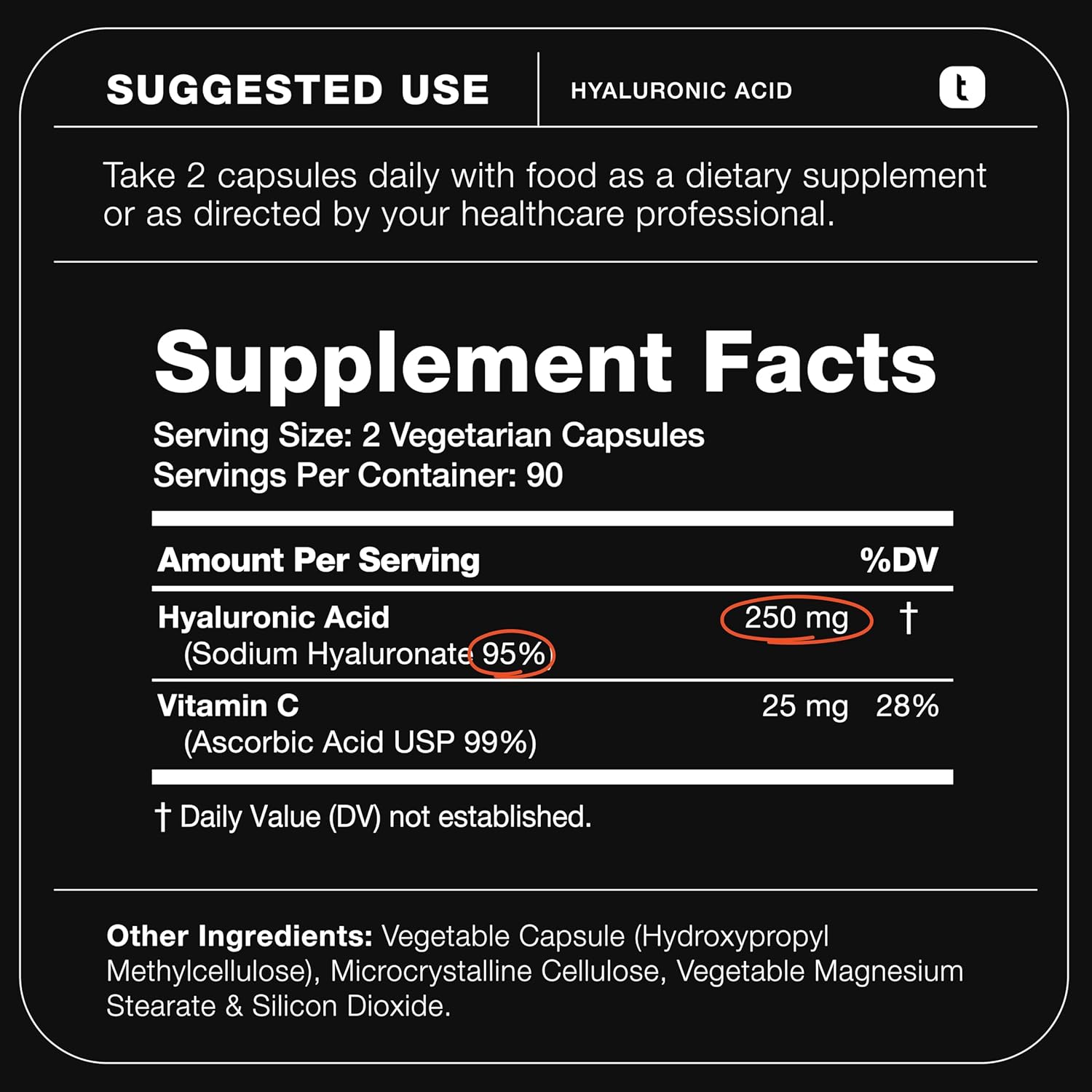 Toniiq Hyaluronic Acid Ingredient Listing